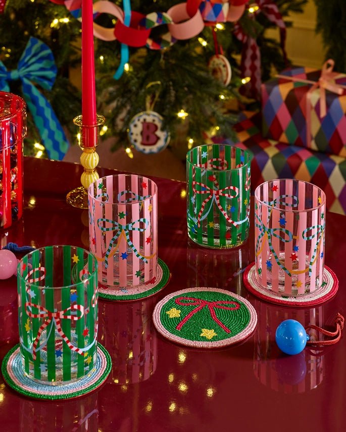 Eleanor Bowmer Pink & Green Bow Glass Tumblers - Set of 4 - Plastic Freedom
