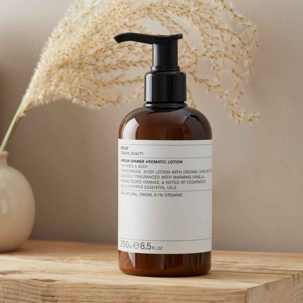 Evolve Beauty African Orange Aromatic Hand & Body Lotion - Recycled Plastic Bottle - Plastic Freedom
