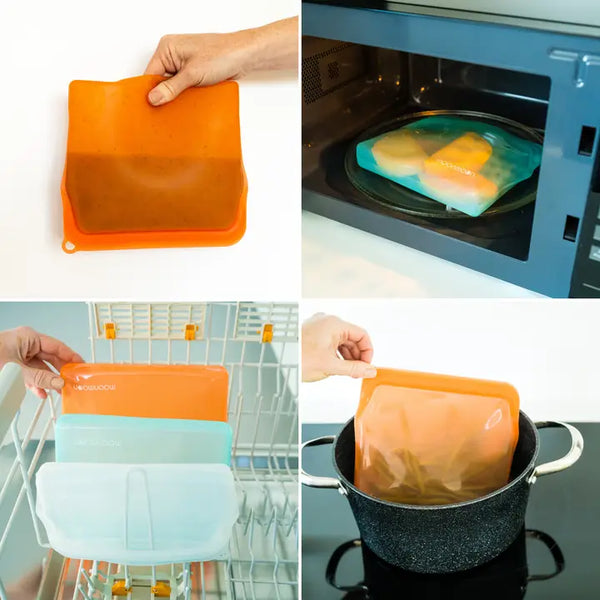 Moonmoon Reusable Silicone Food Storage Bags Clear - x3 Mixed Pack