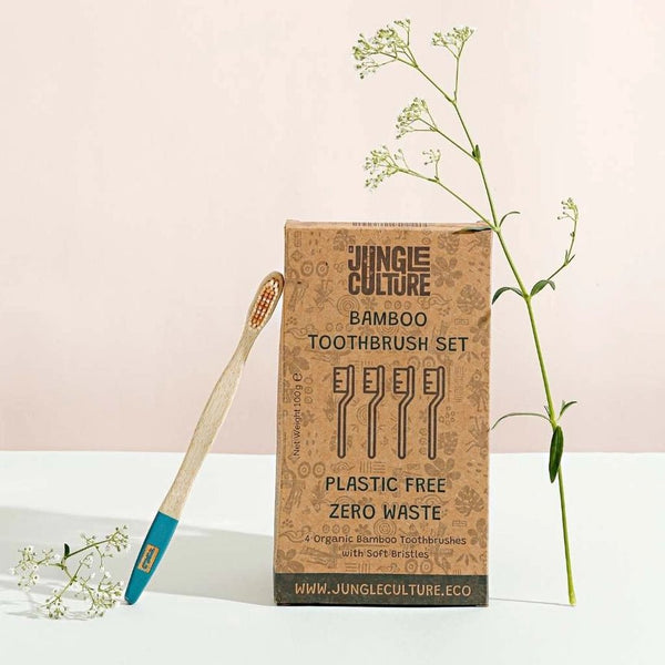 Jungle Culture Bamboo Toothbrush Year Supply - x4 Pack - Plastic Freedom