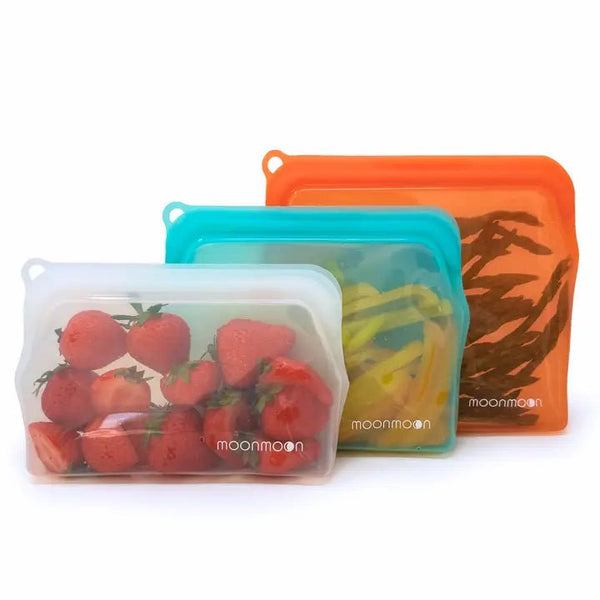 Moonmoon Reusable Silicone Food Storage Bags - x3 Mixed Pack - Plastic Freedom