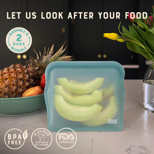 Moonmoon Reusable Silicone Stand Up Food Bags XL - x2 Pack - Plastic Freedom