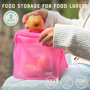 Moonmoon Reusable Silicone Stand Up Food Bags XL - x2 Pack - Plastic Freedom