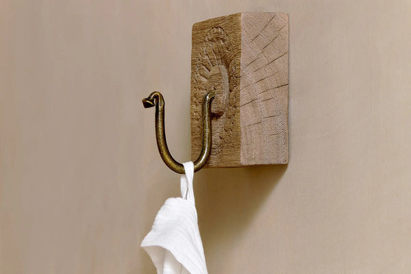 Nkuku Veduru Mango Wood Carved Square Hook - Natural - Plastic Freedom