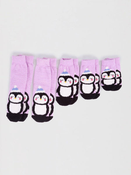 Thought Clothing Babies Recycled Fluffy Christmas Socks Pink Penguin