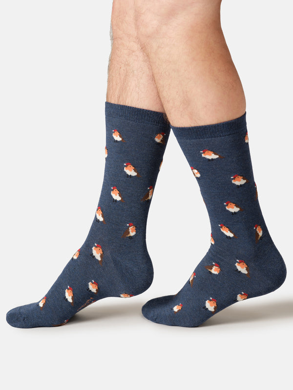 Thought Clothing Sustainable Men's Socks Festive Robin Sock Box
