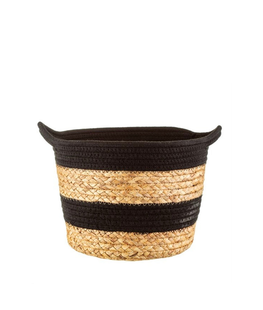 Sass & Belle Black Rope & Grass Stripe Basket - Plastic Freedom
