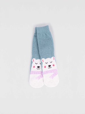 Thought Clothing Kid's Recycled Fluffy Christmas Socks Blue Polar Bear - Plastic Freedom