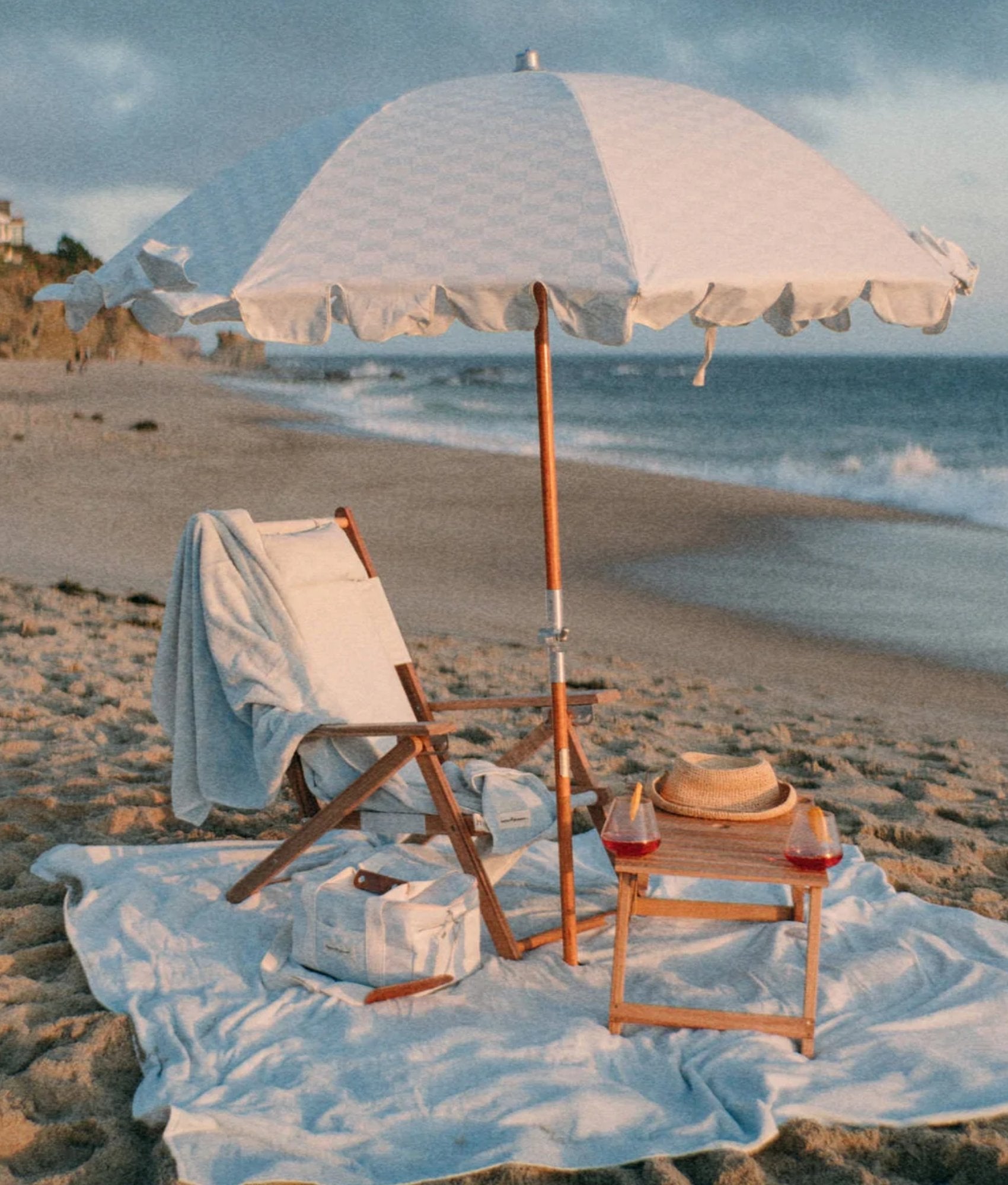 Business Pleasure Holiday Premium Beach Umbrella Checker