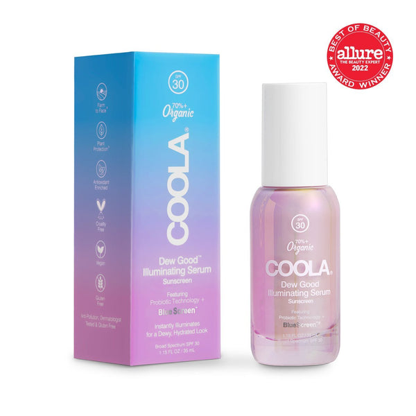 Coola Dew Good Illuminating Serum Suncream with Probiotic Technology SPF 30 - 35ml Glass Bottle - Plastic Freedom