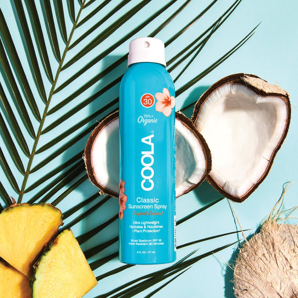 Coola Organic Suncream SPF 30 Tropical Coconut - Aluminium Spray Bottle - Plastic Freedom