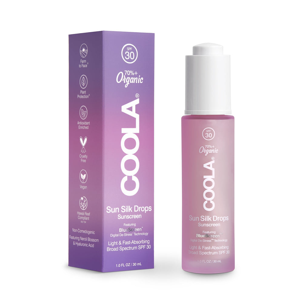 Coola Sun Silk Drops Organic Face Suncream SPF 30 - 30ml Glass Bottle - Plastic Freedom