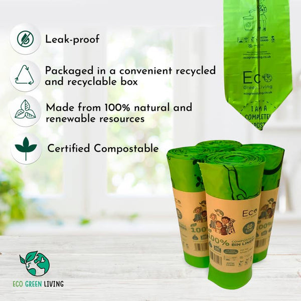 Eco Green Living Compostable Bin Bags / Bin Liners - Plastic Freedom