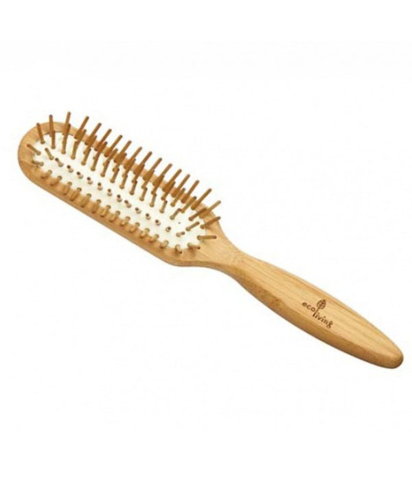 Eco Living Bamboo Hairbrush Rectangle With Wooden Pins - Plastic Freedom