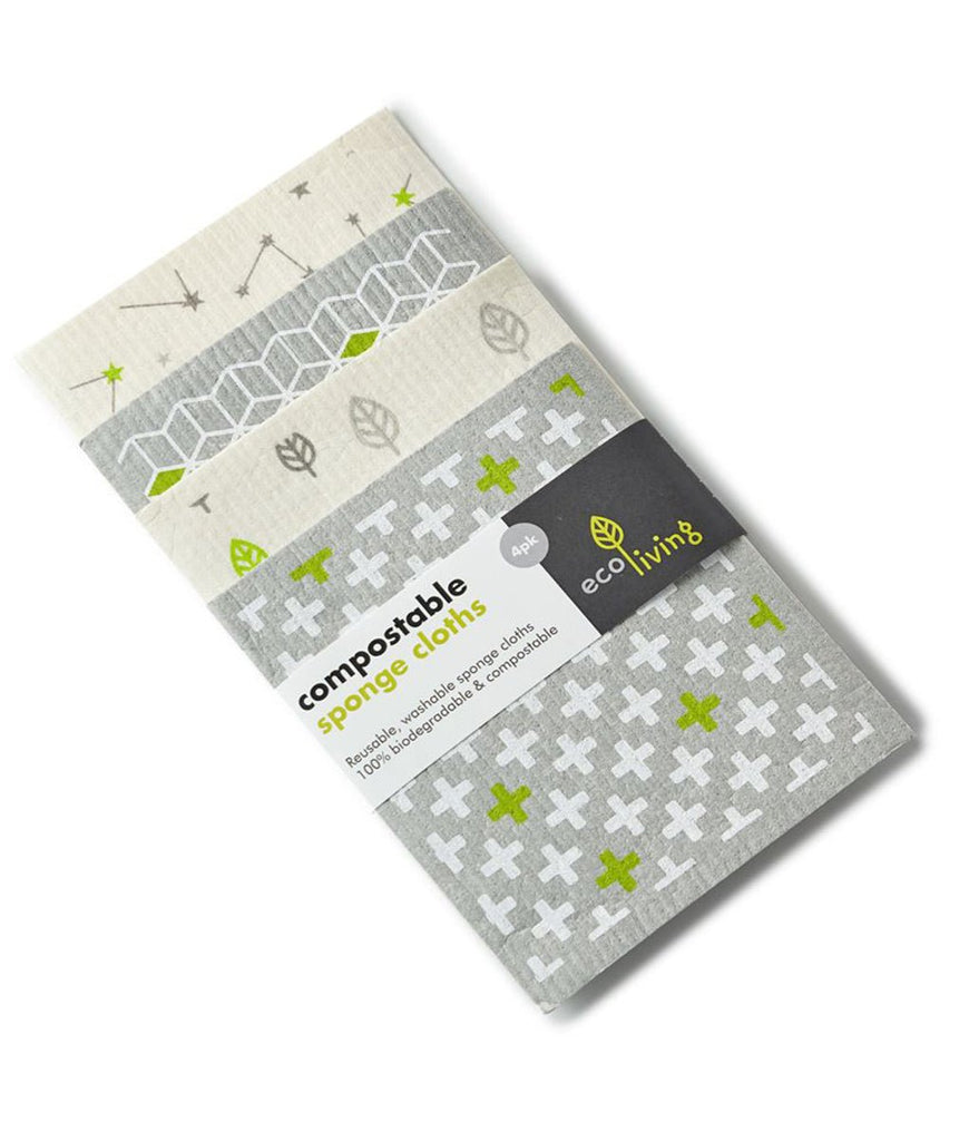Eco Living Compostable Sponge Cleaning Cloths Printed - x4 Pack - Plastic Freedom