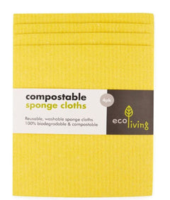 Eco Living Compostable Sponge Cleaning Cloths Yellow - x4 Pack - Plastic Freedom