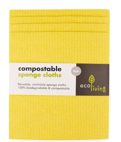 Eco Living Compostable Sponge Cleaning Cloths Yellow - x4 Pack - Plastic Freedom