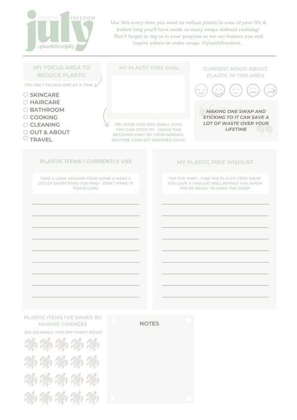 FREE - Plastic Freedom Habit Tracker for plasticfreejuly - Plastic Freedom