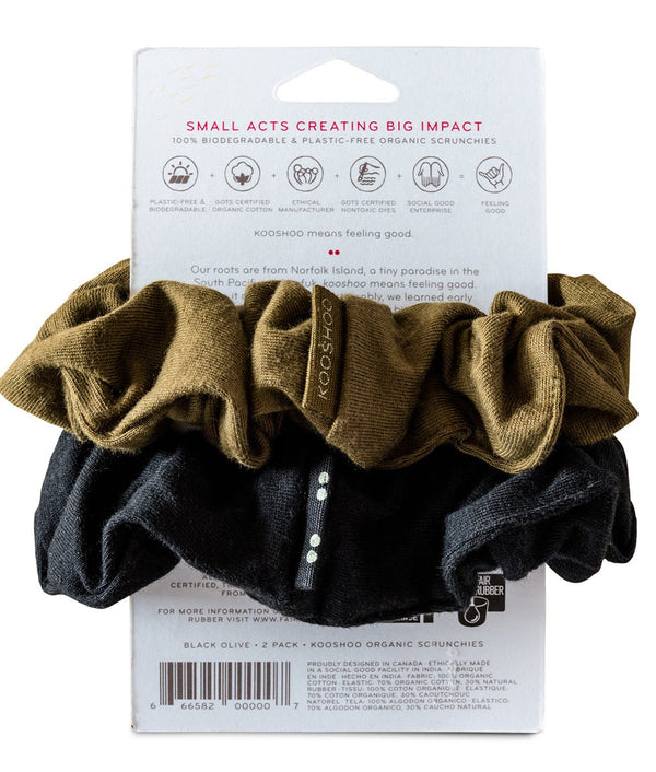 KooShoo Organic Hair Scrunchies - Black Olive - Plastic Freedom
