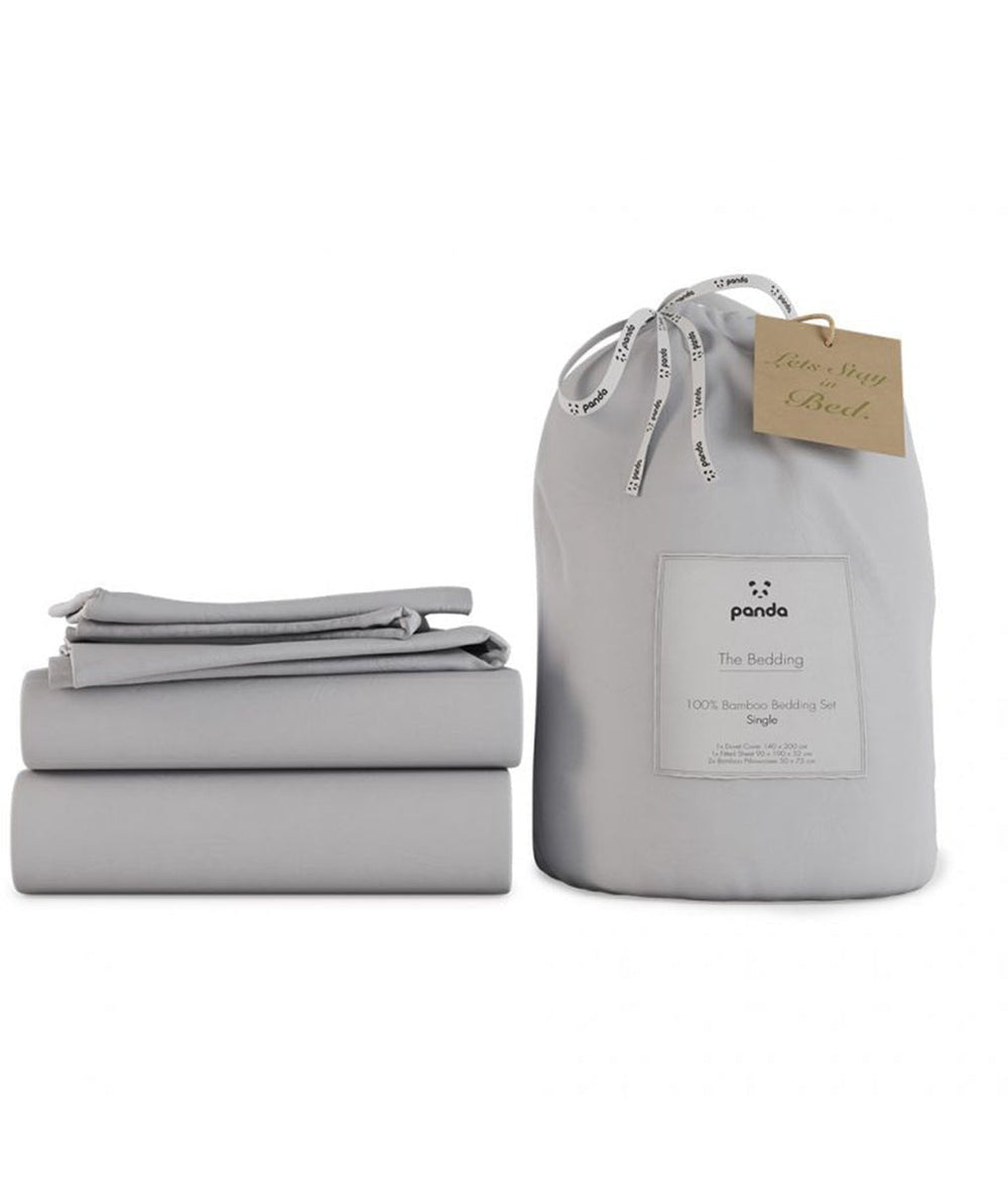 Panda London Complete Bamboo Bedding Set - Quiet Grey - Plastic Freedom