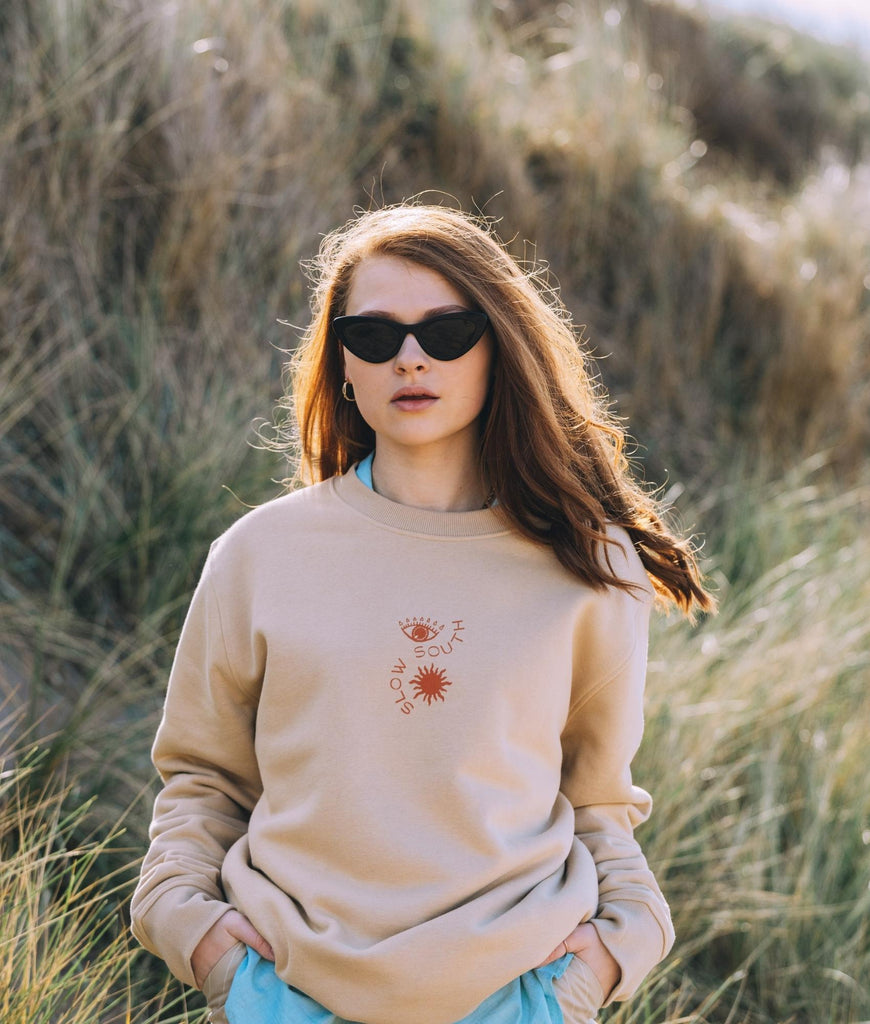 Slow South Golden Hour Heavyweight Sweater - Sand - Plastic Freedom