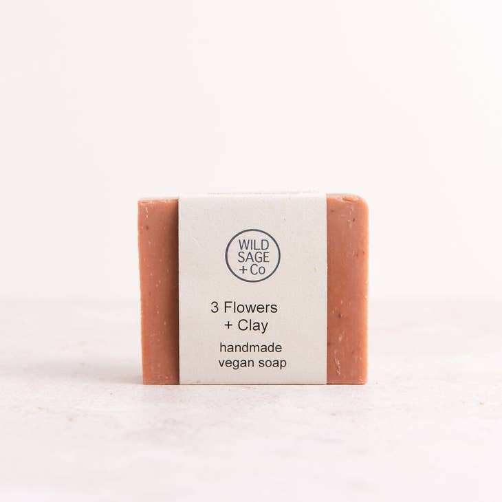 Wild Sage + Co Three Flowers & Australian Red Clay Soap Bar - 100g - Plastic Freedom